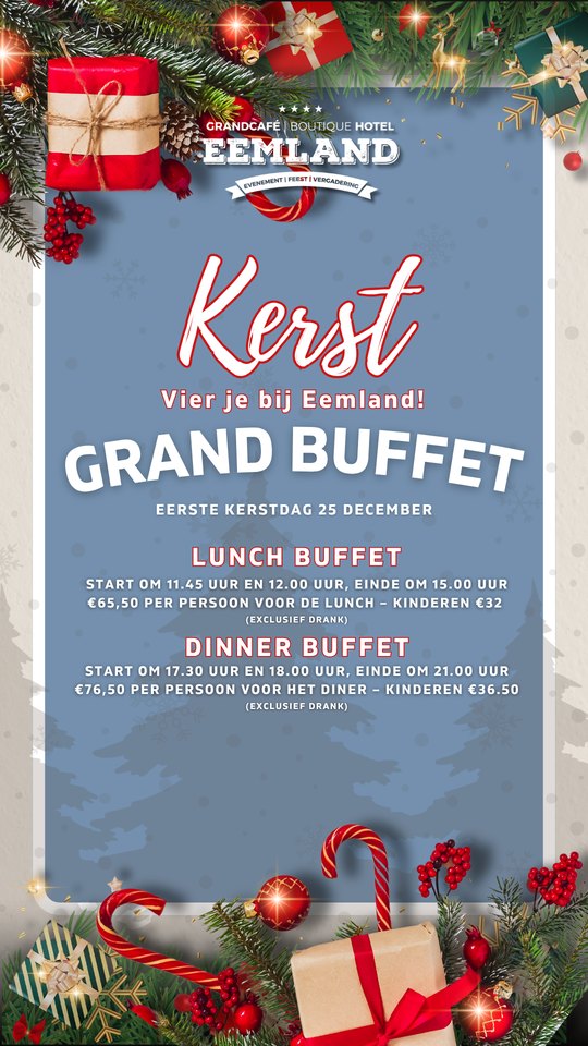 Kerst Grand Buffet op eerste kerstdag bij Grandcafé Eemland in Eemnes